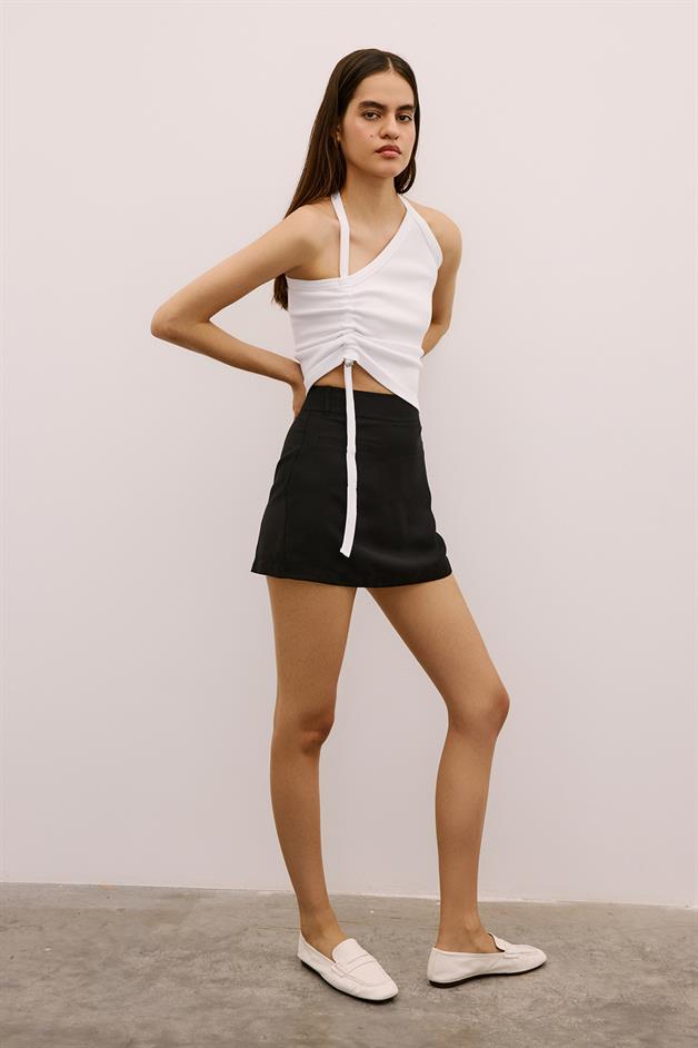Metal Buckle Strappy Stretch White Blouse