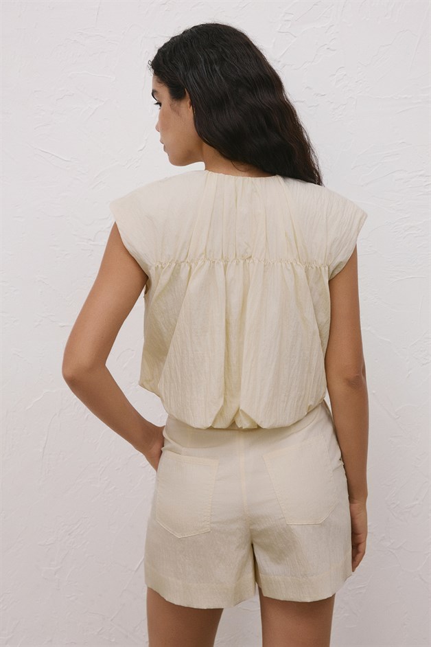 Metal Buckle Ecru Mini Shorts