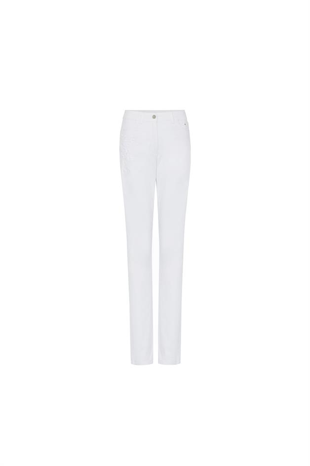 Embroidery Detail White Jean Trousers