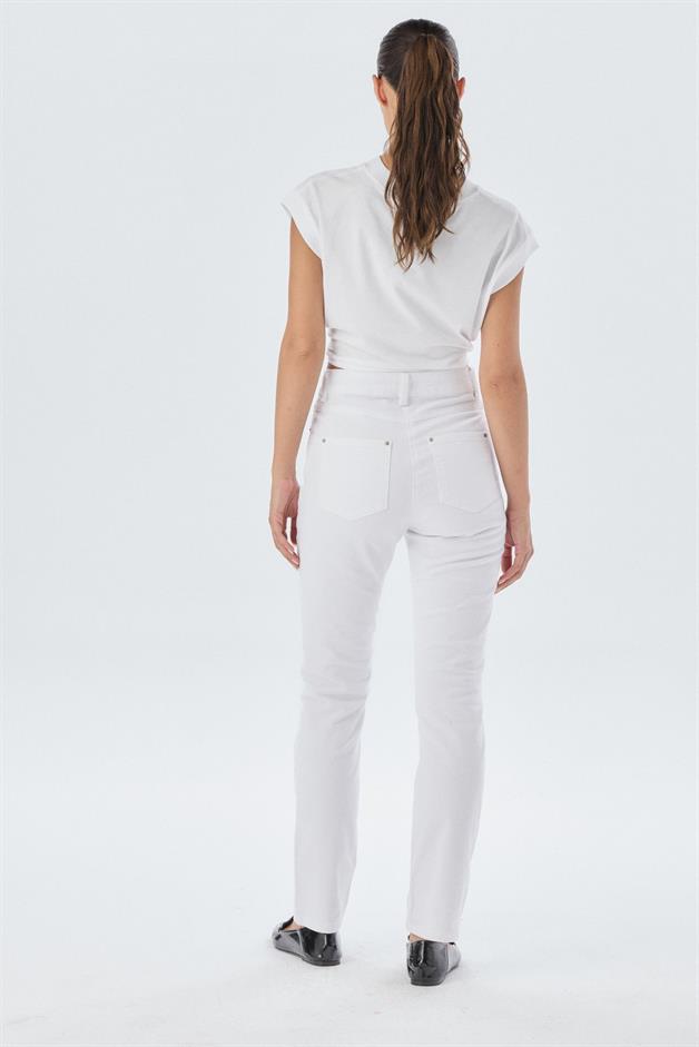 Embroidery Detail White Jean Trousers