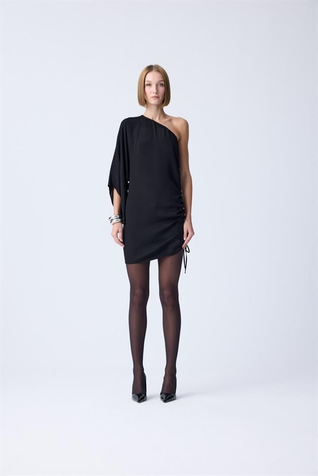 Shoulder Cutout Detail Black Mini Dress