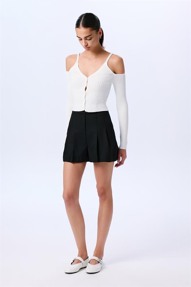 Omuz Dekolteli Crop Ekru Bluz