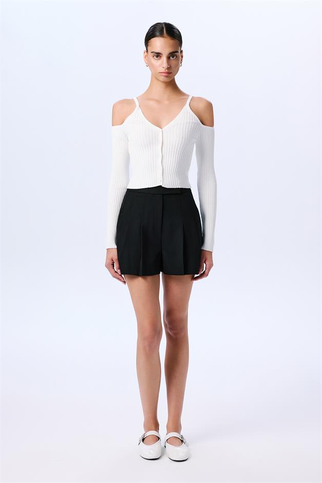 Omuz Dekolteli Crop Ekru Bluz