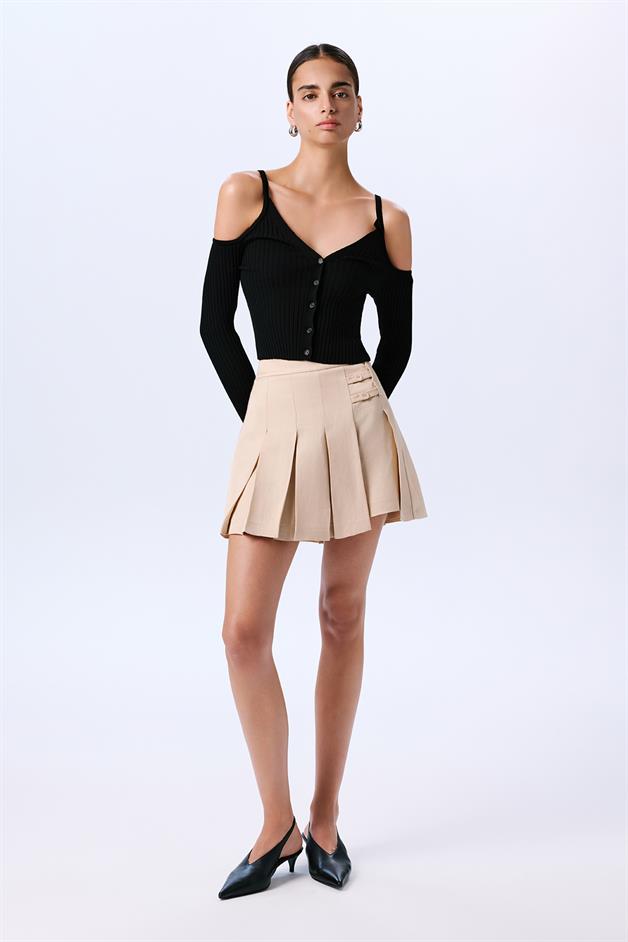 Omuz Dekolteli Crop Siyah Bluz