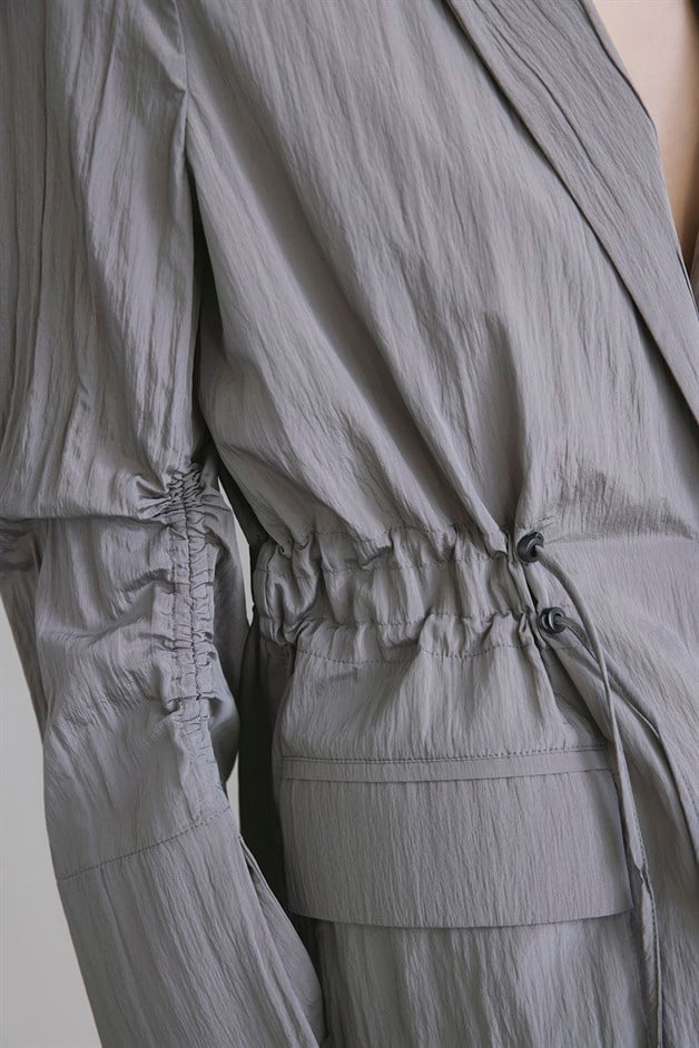 Front Pocket Gathered Detail Mink Jacket