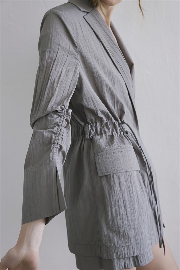 Front Pocket Gathered Detail Mink Jacket