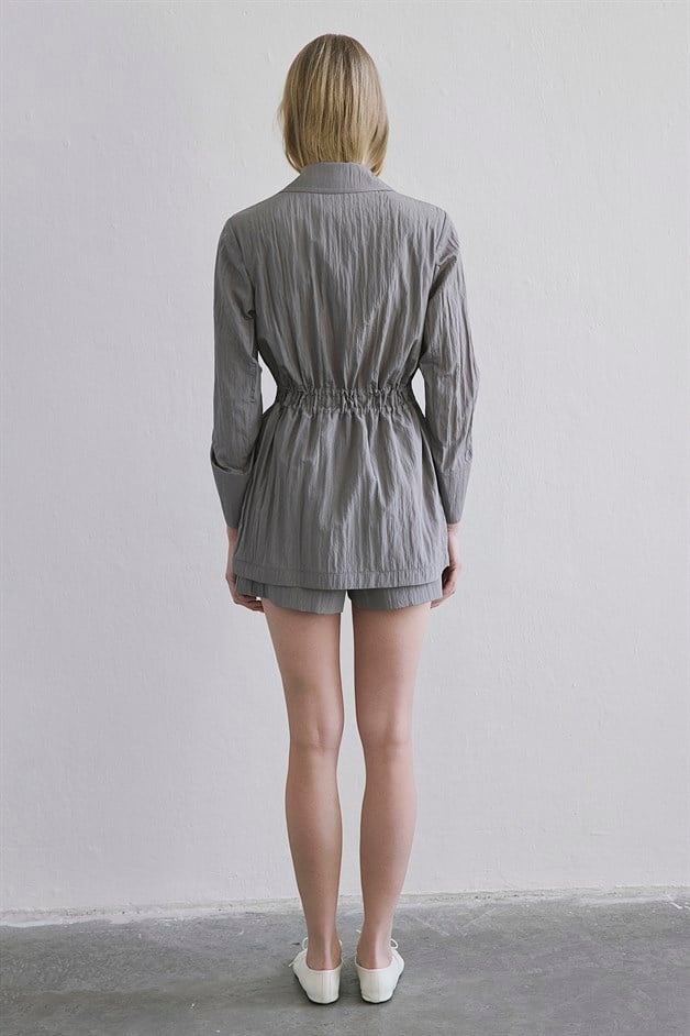 Front Pocket Gathered Detail Mink Jacket