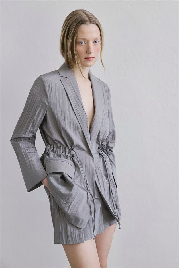 Front Pocket Gathered Detail Mink Jacket