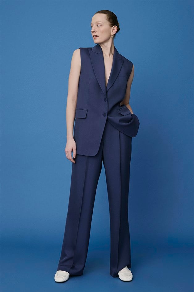 Button Front Side Pocket Navy Vest