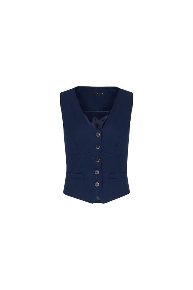 Front Button Sleeveless Navy Vest