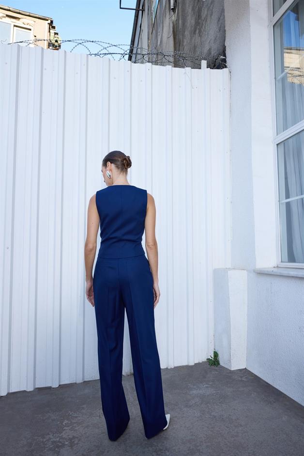 Front Button Sleeveless Navy Vest