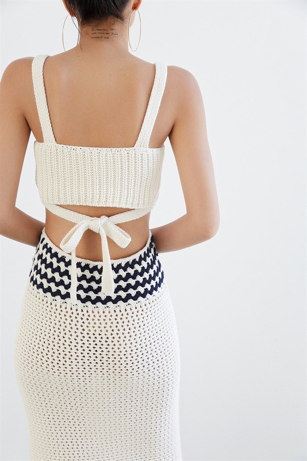 Örgü Ekru Crop Top