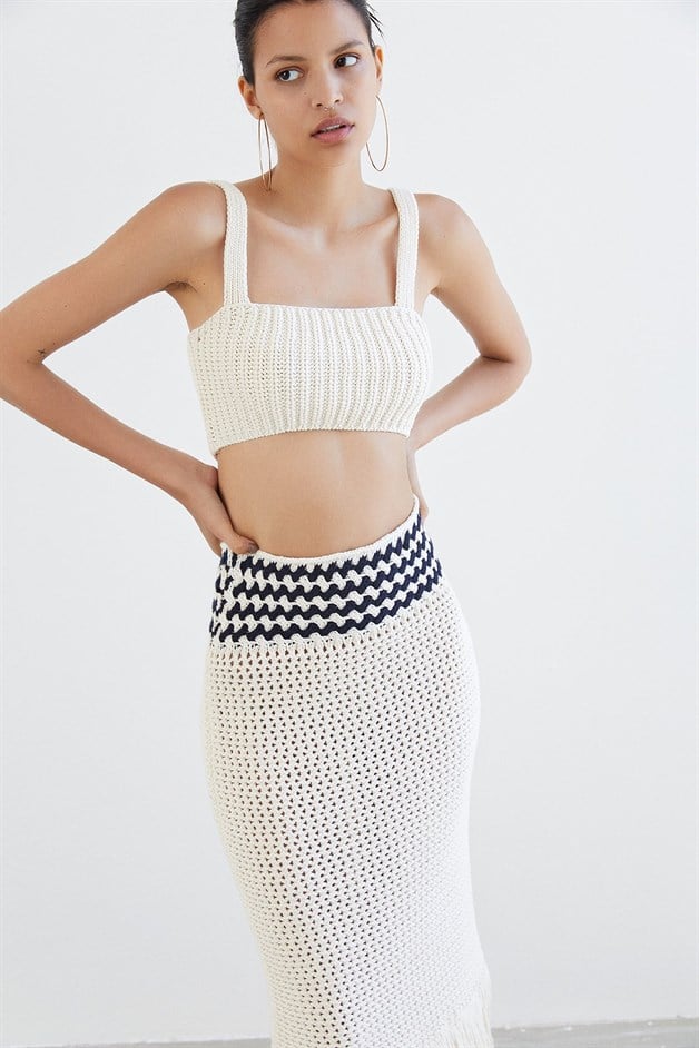 Örgü Ekru Crop Top
