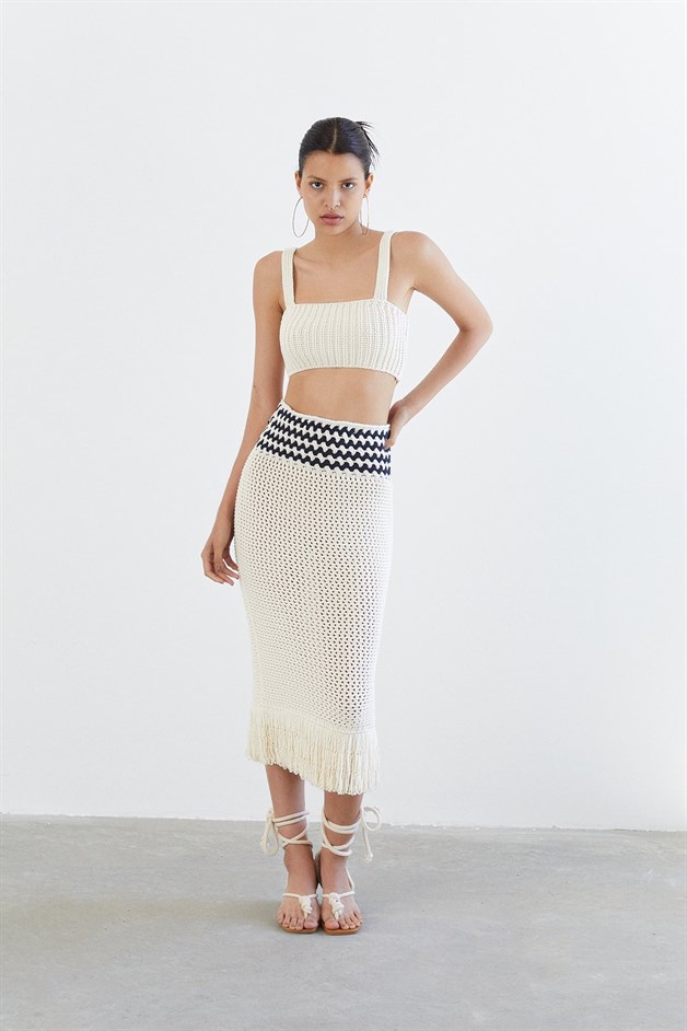 Örgü Ekru Crop Top