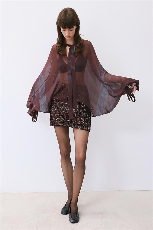 Burgundy Sequined Mini Skirt