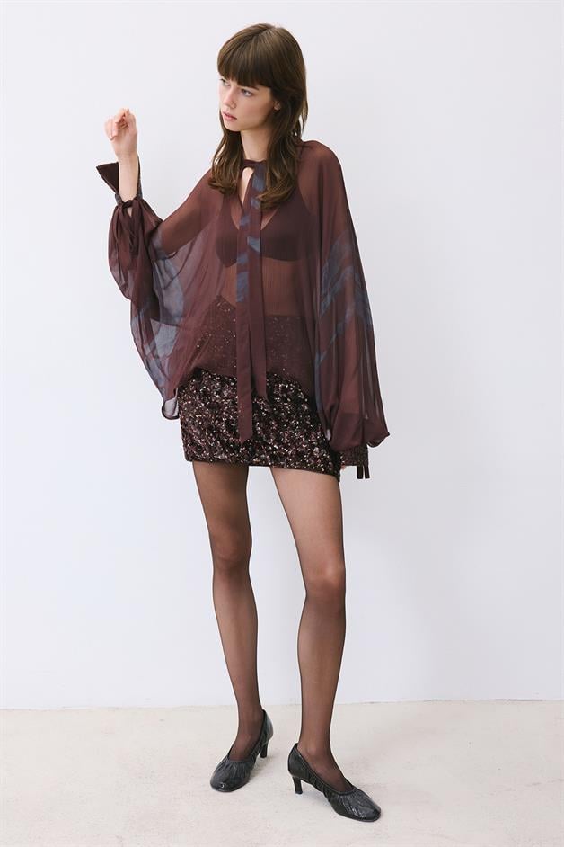 Burgundy Sequined Mini Skirt