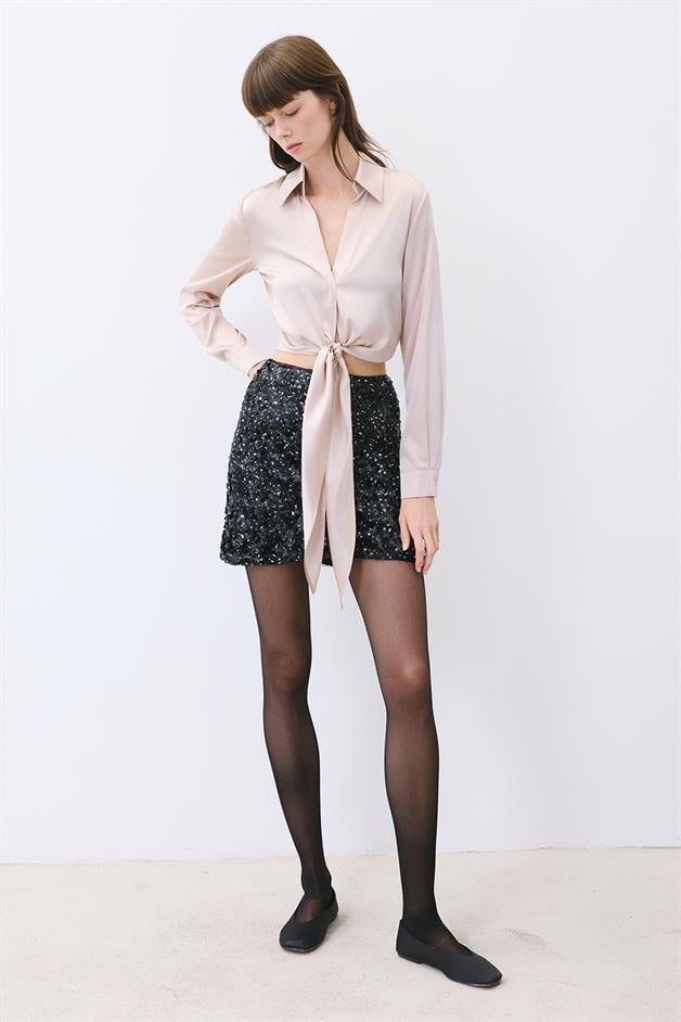 Black Sequined Mini Skirt
