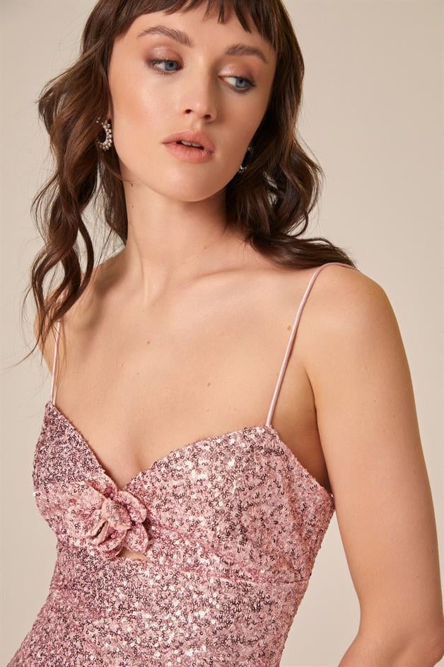 Payetli Mini Pudra Elbise