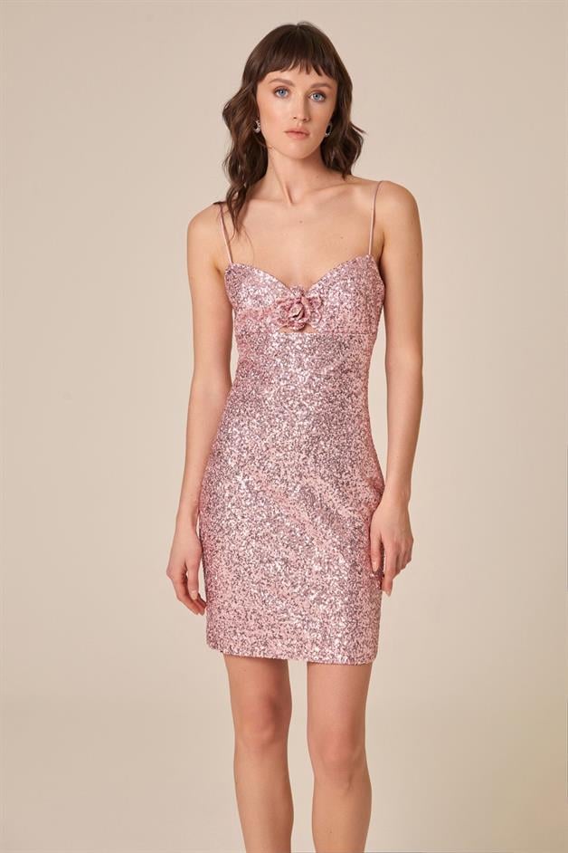 Payetli Mini Pudra Elbise