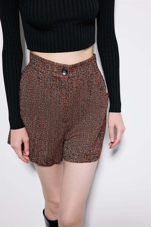 Multicolor Tweed Shorts With Pleat Detail