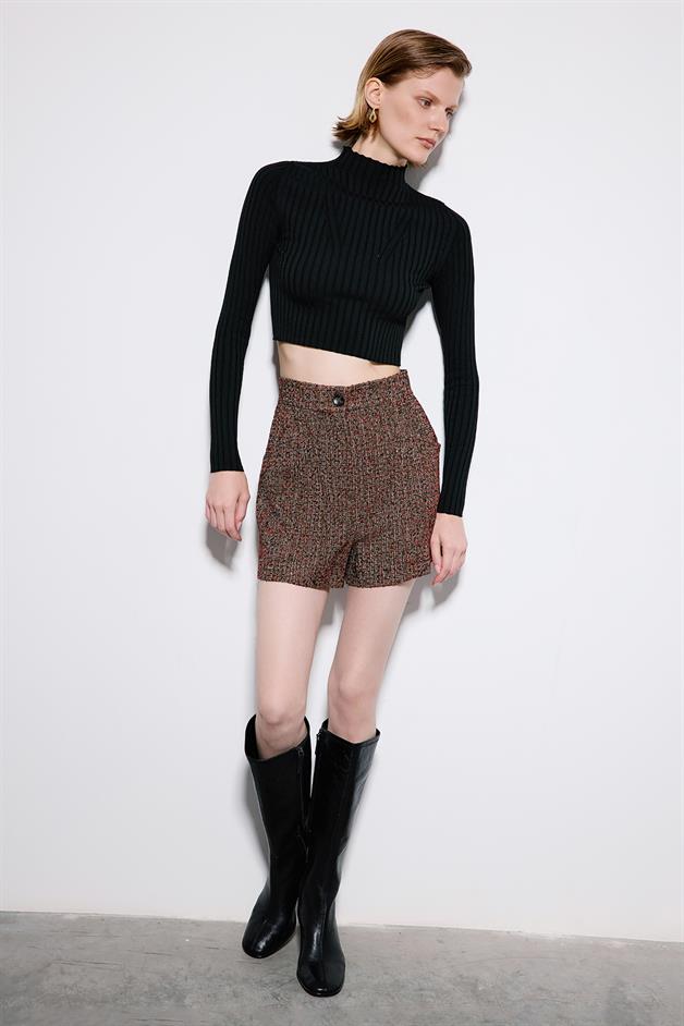 Multicolor Tweed Shorts With Pleat Detail