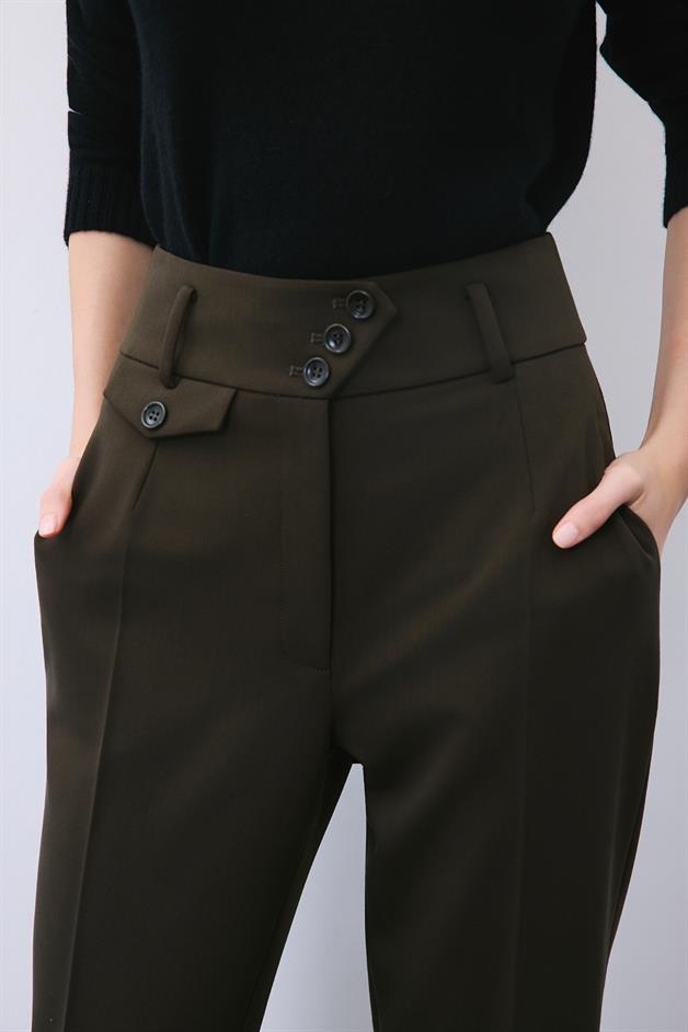 Khaki High Waist Slim Pleated Pants