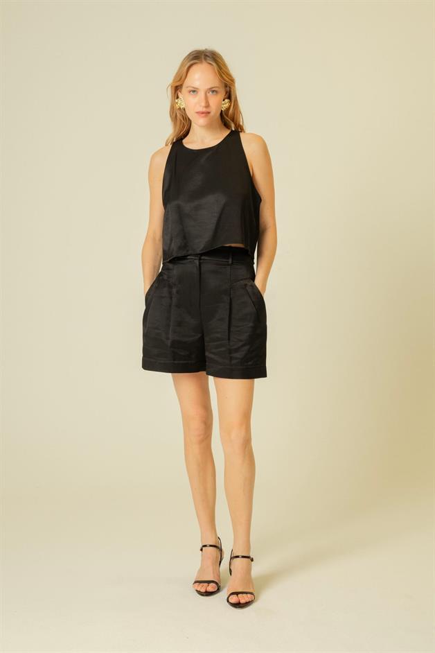 Comfort Fit Strappy Black Blouse