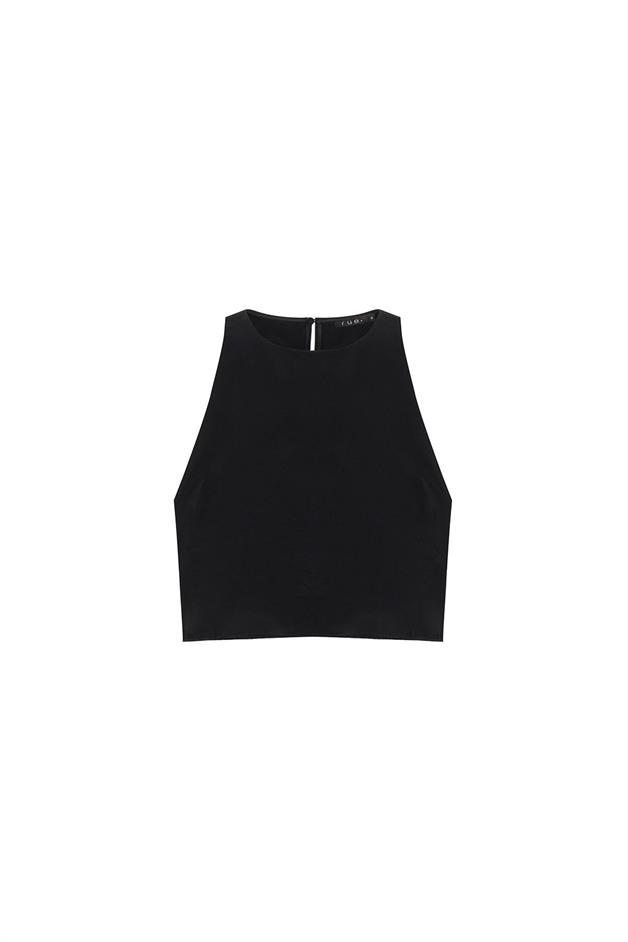 Comfort Fit Strappy Black Blouse