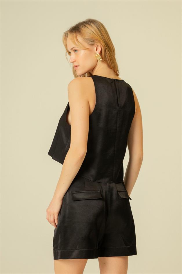 Comfort Fit Strappy Black Blouse