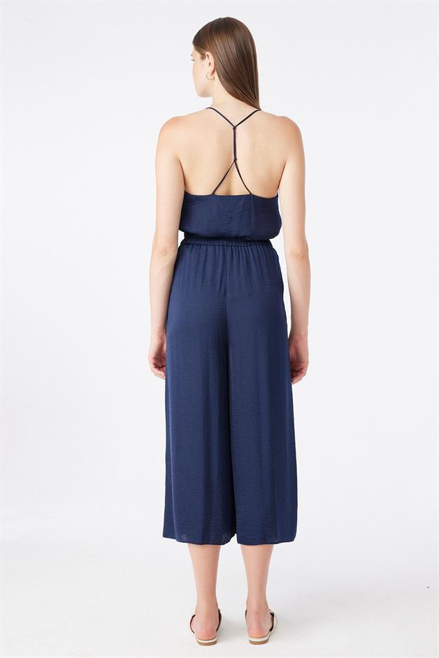 Relaxed Fit Cropped Navy Trousers