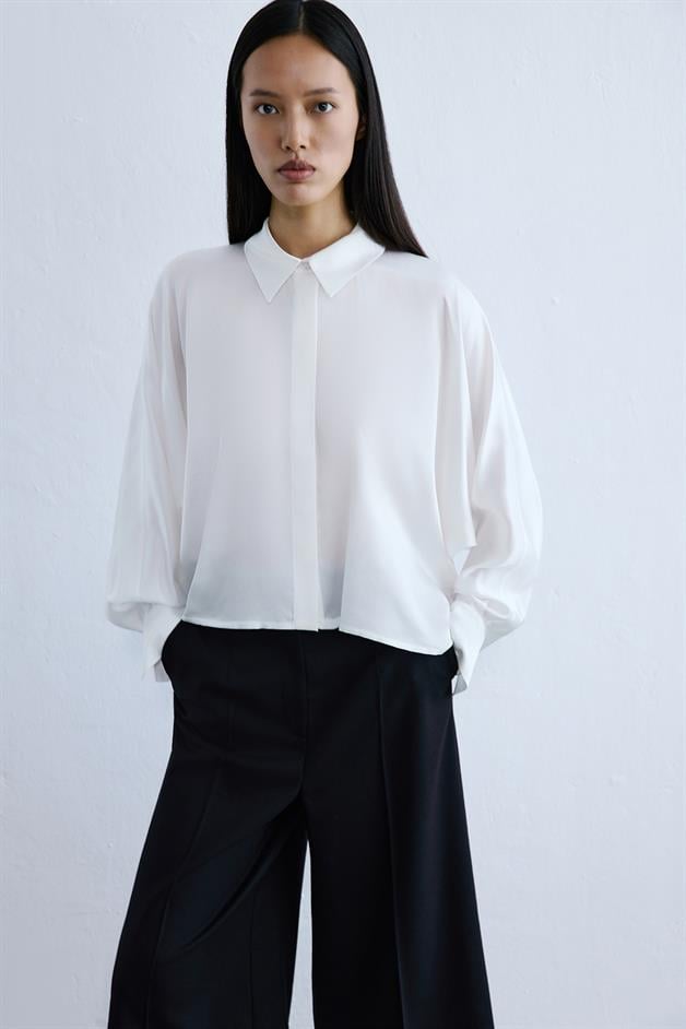 Relaxed Fit Batwing Sleeve Ecru Shirt