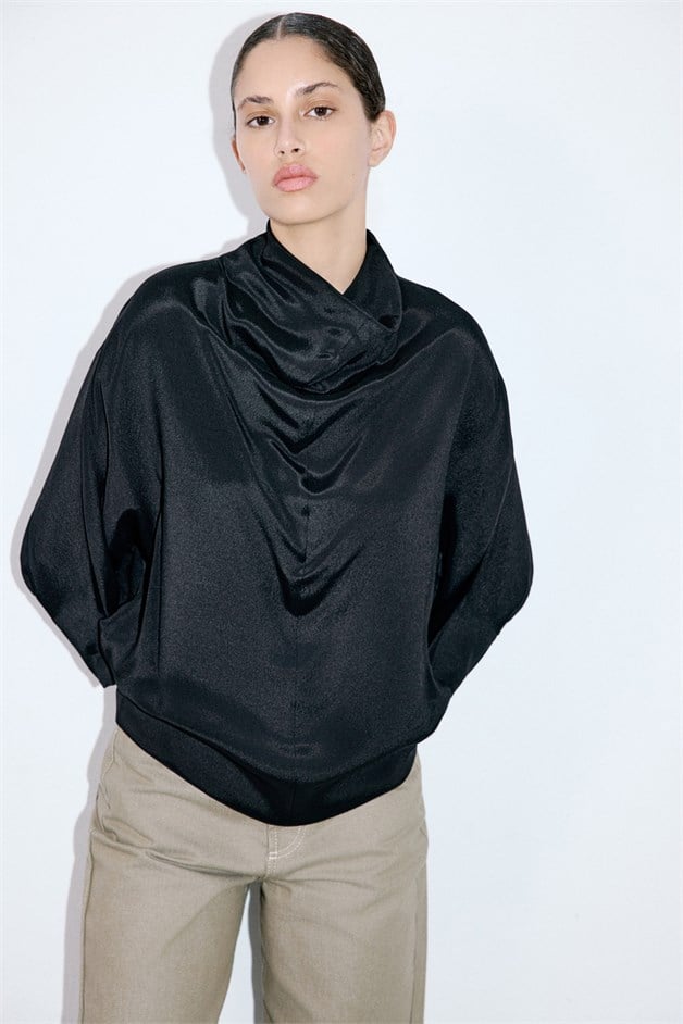Satin Backless Black Blouse