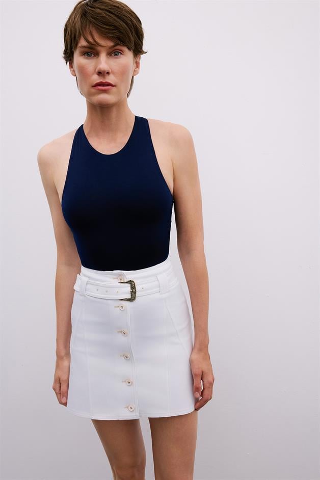 Elegant Belted Mini White Skirt