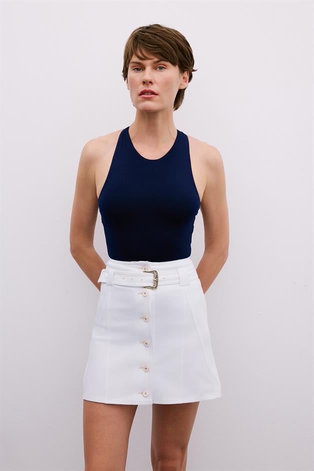 Elegant Belted Mini White Skirt