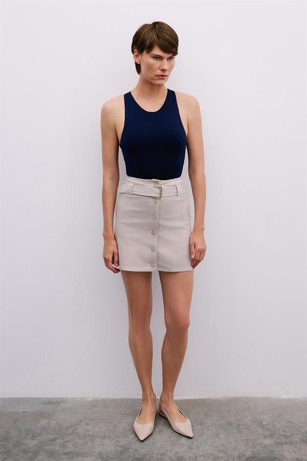 Elegant Belted Mini Grey Skirt