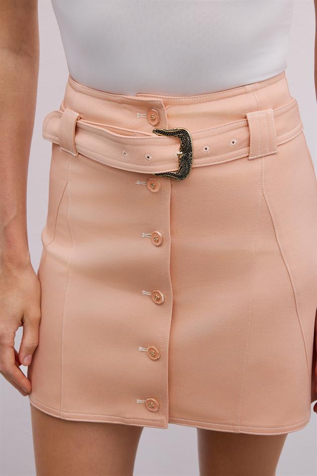 Elegant Belted Mini Powder Pink Skirt