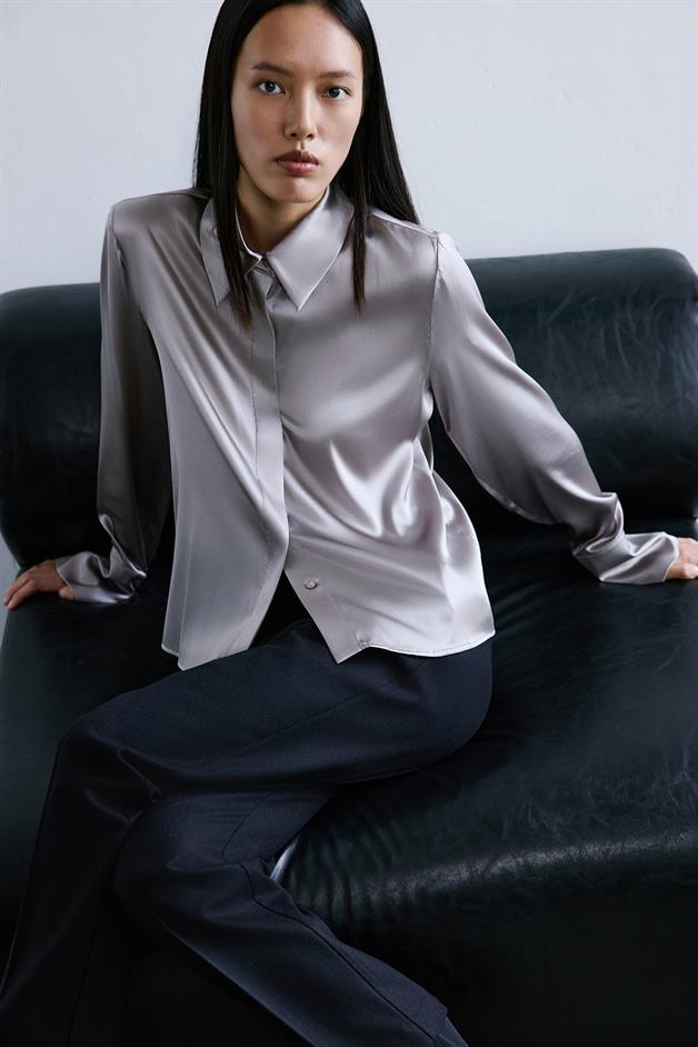Elegant Cuffed Long Sleeve Grey Shirt