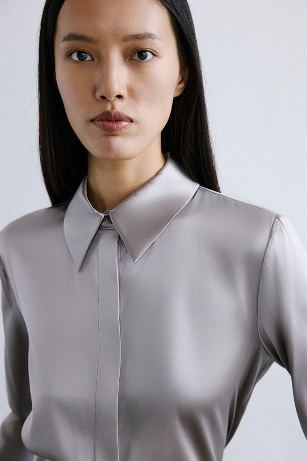 Elegant Cuffed Long Sleeve Grey Shirt