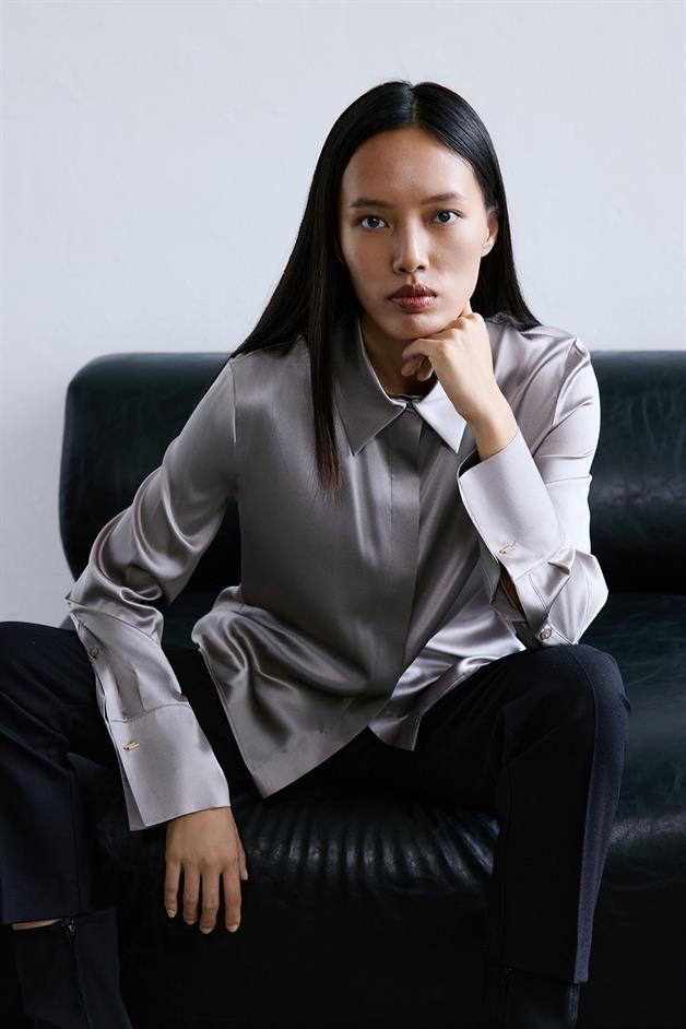 Elegant Cuffed Long Sleeve Grey Shirt