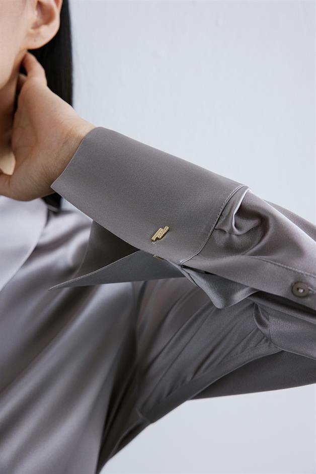 Elegant Cuffed Long Sleeve Grey Shirt