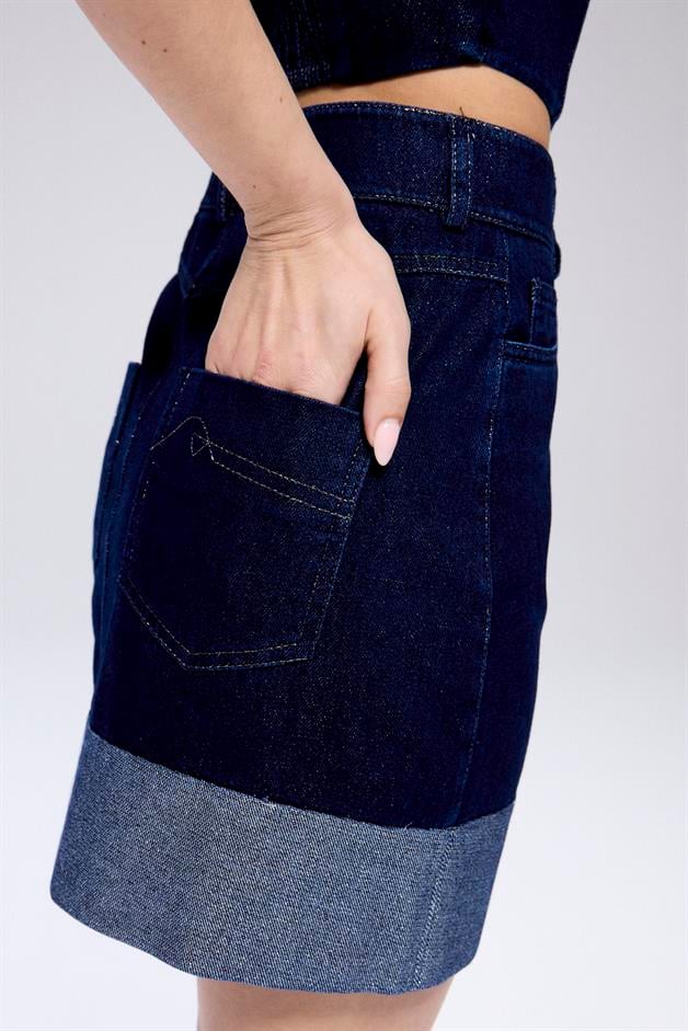 Glitter Stitch Mini Navy Denim Skirt