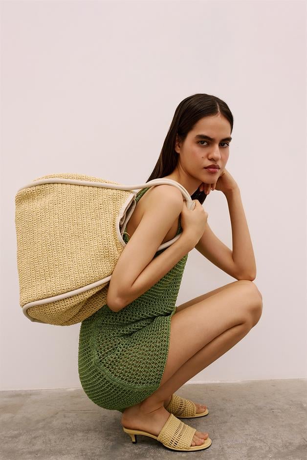 Shimmery Textured Strappy Mini Green Dress