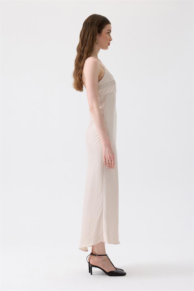 Back Strap Detail Ecru Long Dress