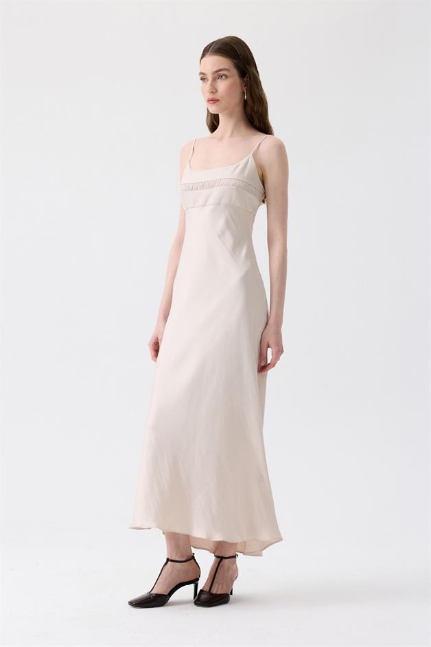 Back Strap Detail Ecru Long Dress