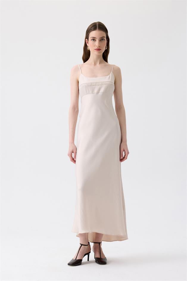 Back Strap Detail Ecru Long Dress