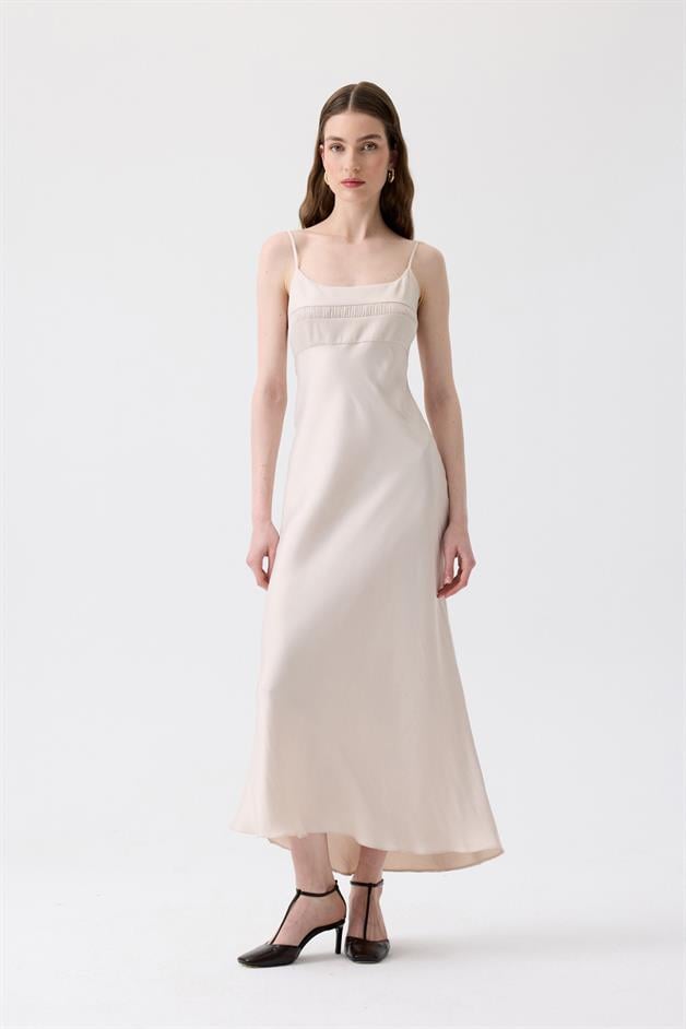 Back Strap Detail Ecru Long Dress