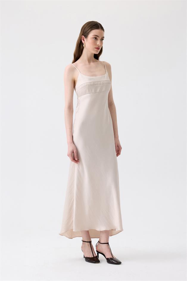 Back Strap Detail Ecru Long Dress