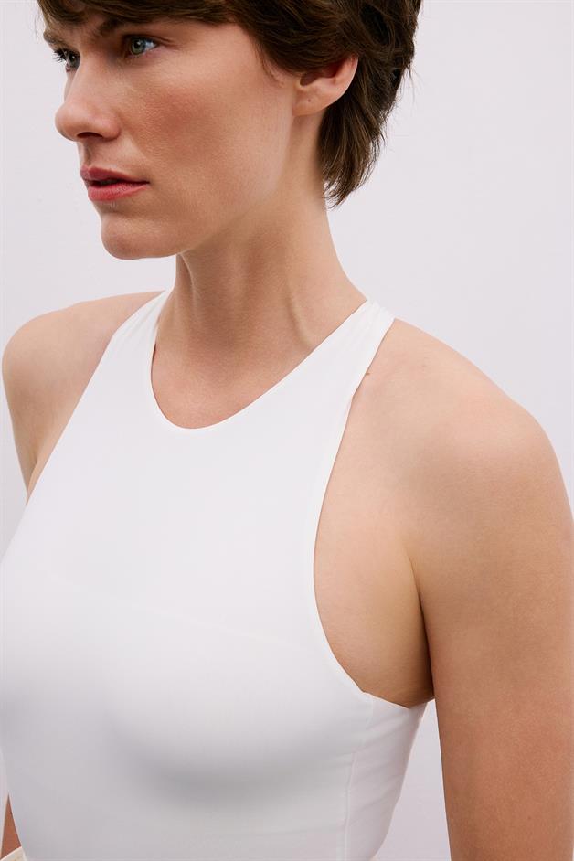 Back Strap Detail Stretch Ecru Bodysuit