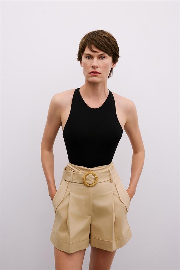 Back Strap Detail Stretch Black Bodysuit
