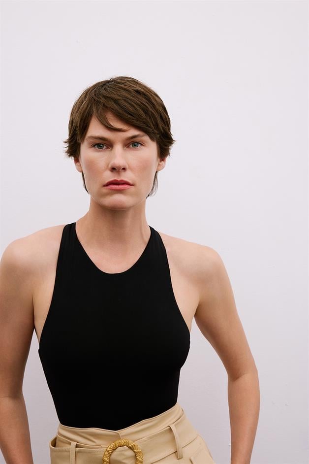Back Strap Detail Stretch Black Bodysuit